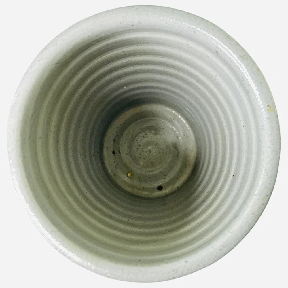 David Eldreth Pottery Santa Salt Glaze Crock Grey Blue Folk Art Vase 1989